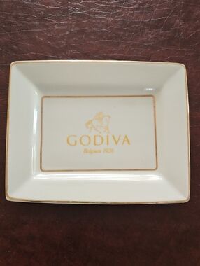 Vintage Godiva White Porcelain Trinket Tray with Gold Accents